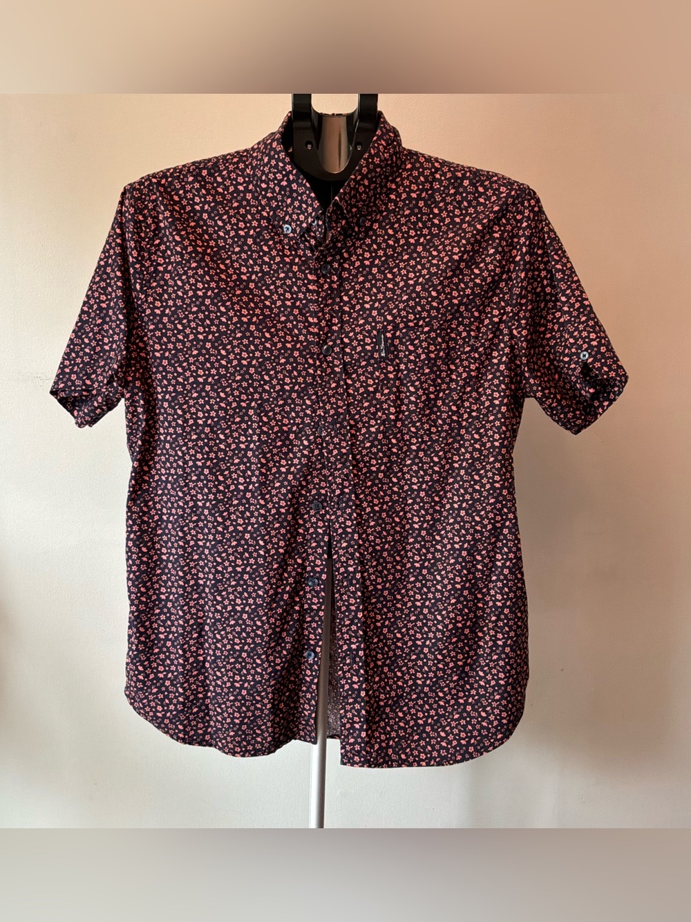 Ben Sherman Black Multicolor Floral Print Short Sleeve Button Down Shirt Size M